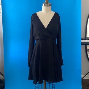 Black long sleeve v neck dress